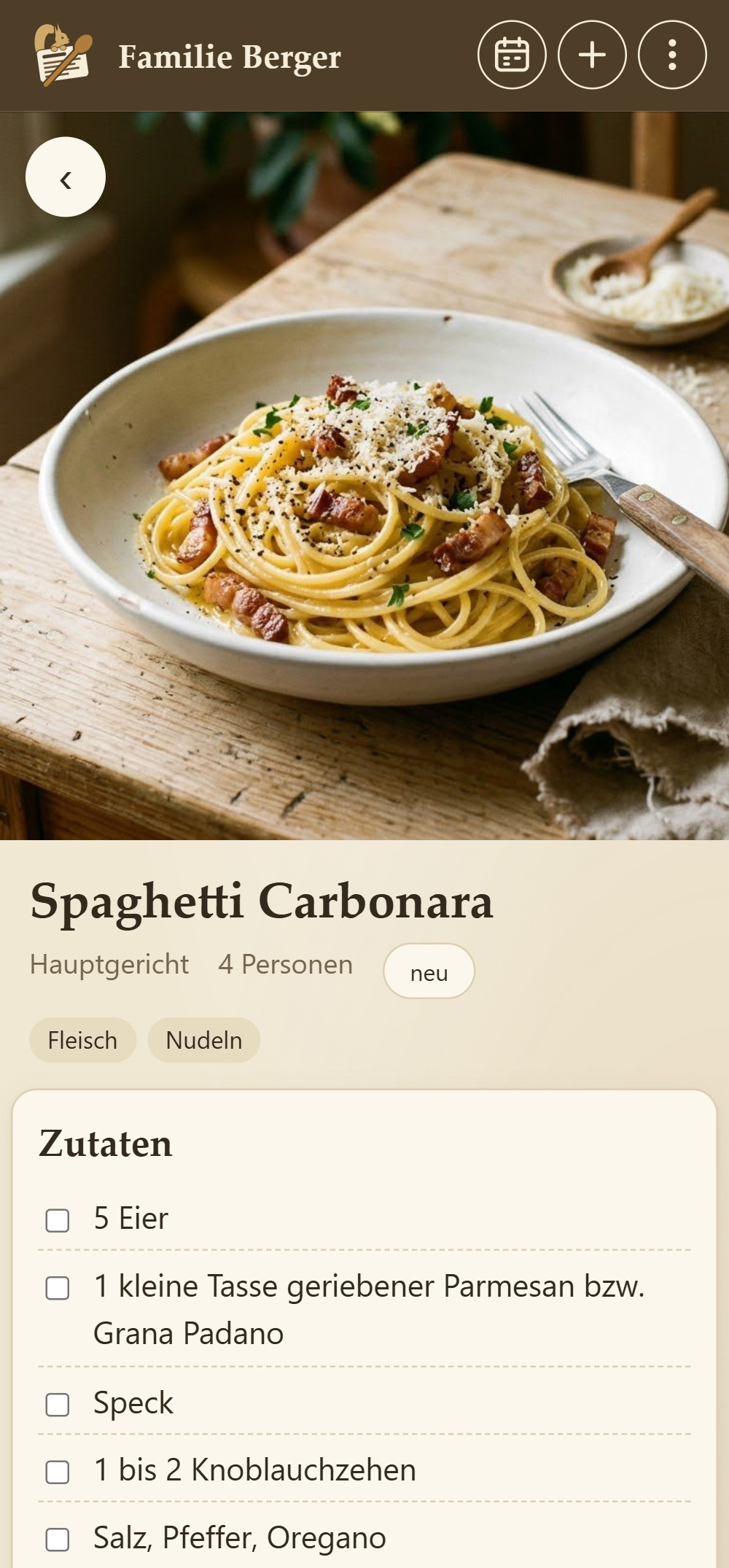 Gerät eines Gastes: Spaghetti Carbonara aus dem fremden Kochbuch