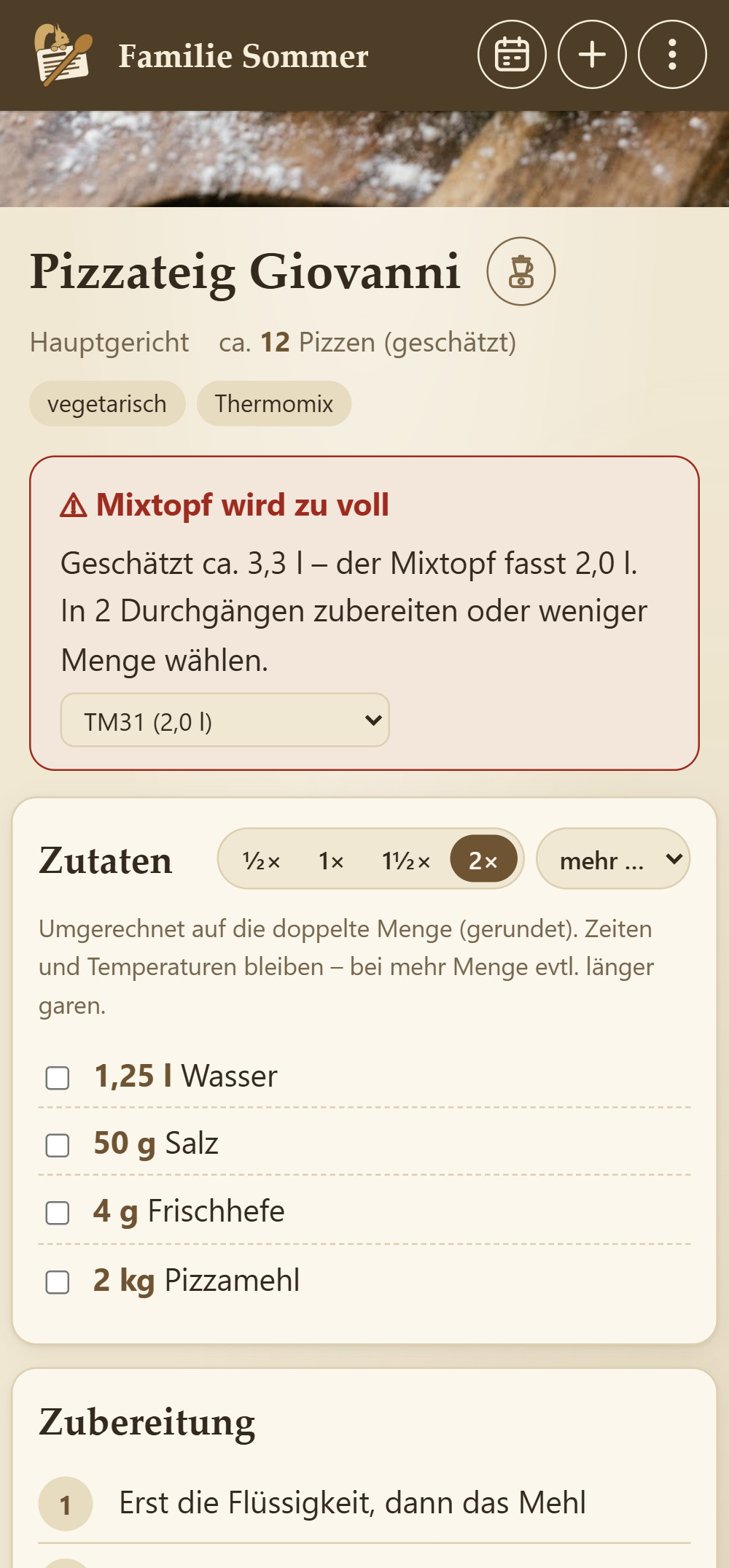 Pizzateig in doppelter Menge: Cookobel warnt, der Mixtopf wird zu voll
