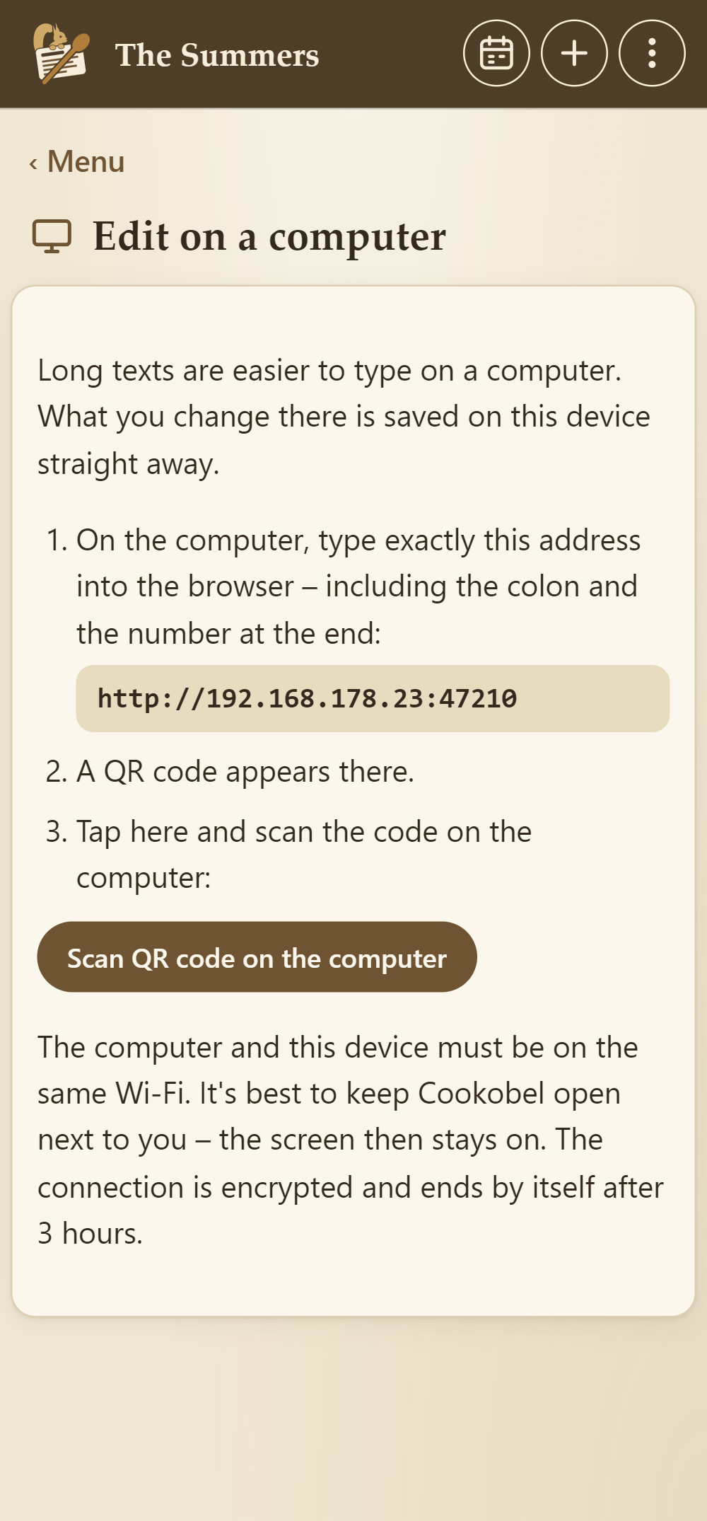 On the device: “Edit on a computer” with the address for the browser