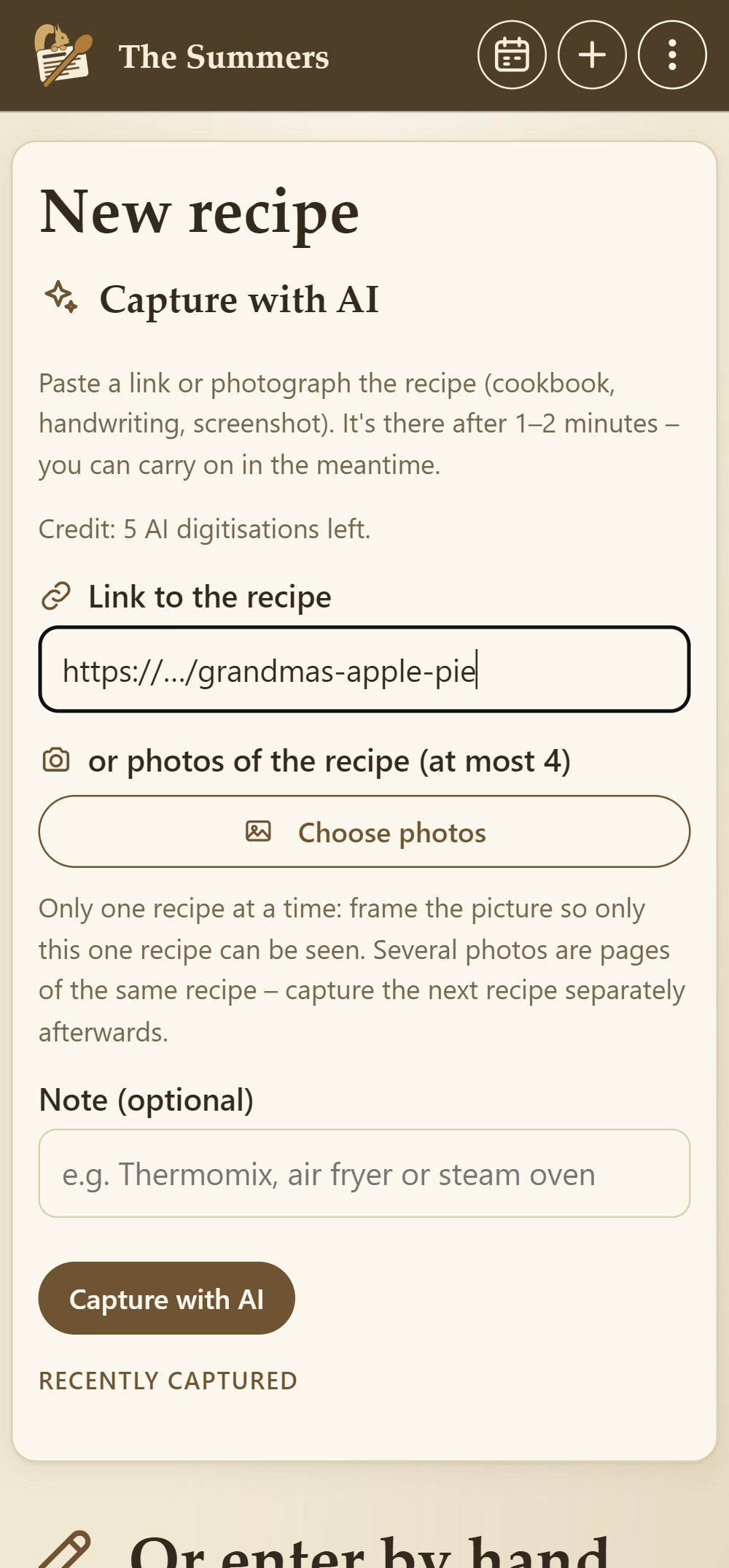 New recipe: choose a link or photos
