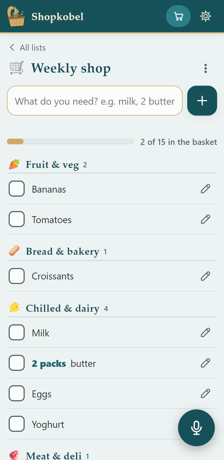 Shopkobel: the weekly shop sorted by aisle